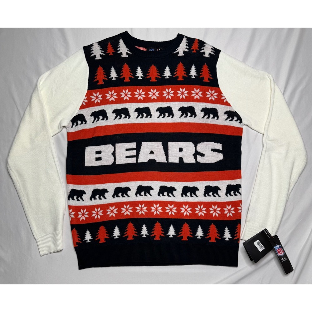 NWT NFL Chicago Bears Ugly Holiday Sweater Mens XL Navy Orange White